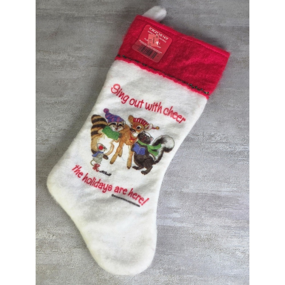 VTG White Red Felt Christmas Stocking Sing out with cheer the holidays are Here!